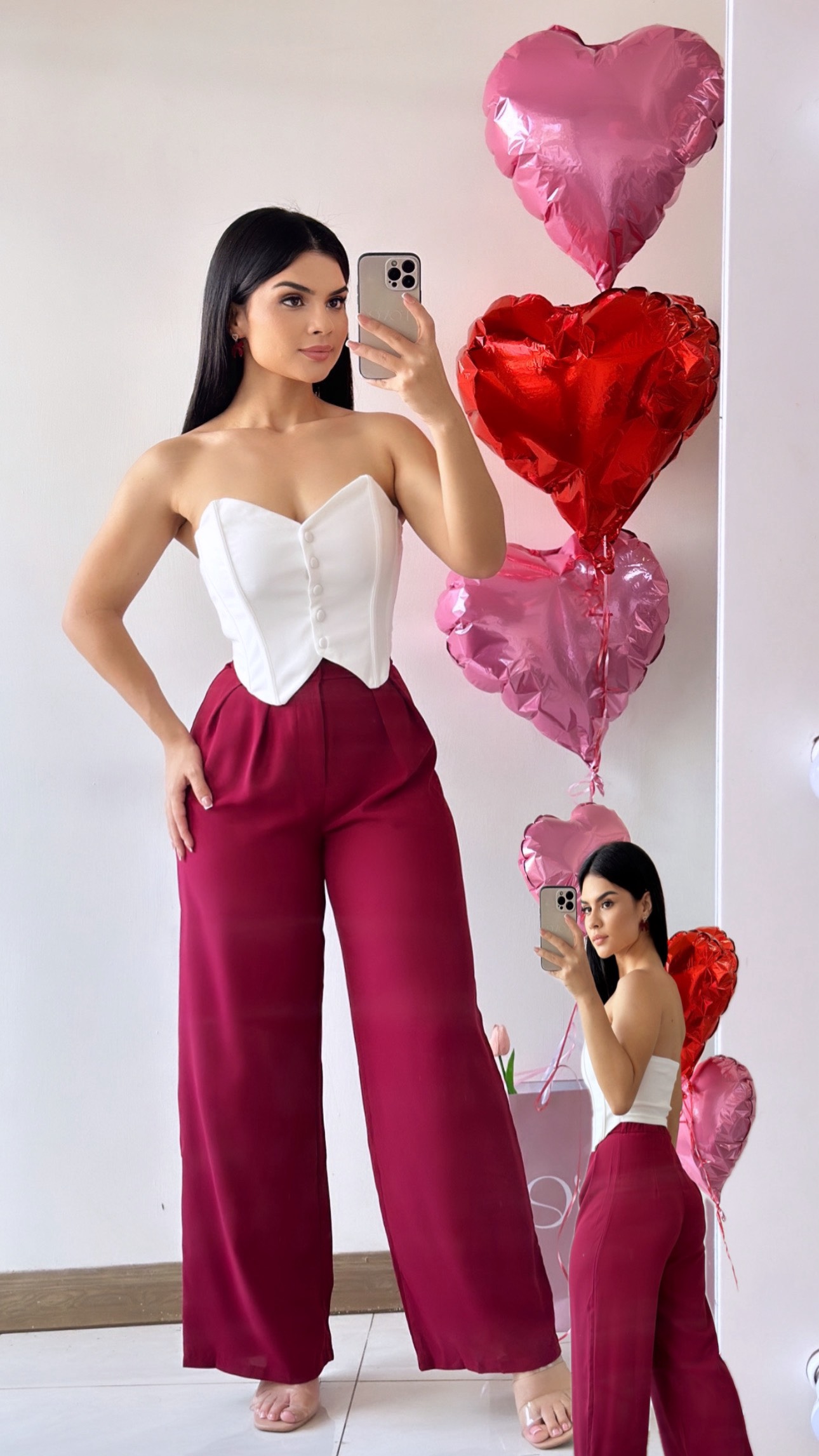 Palazzo doble botón - Rojo vino